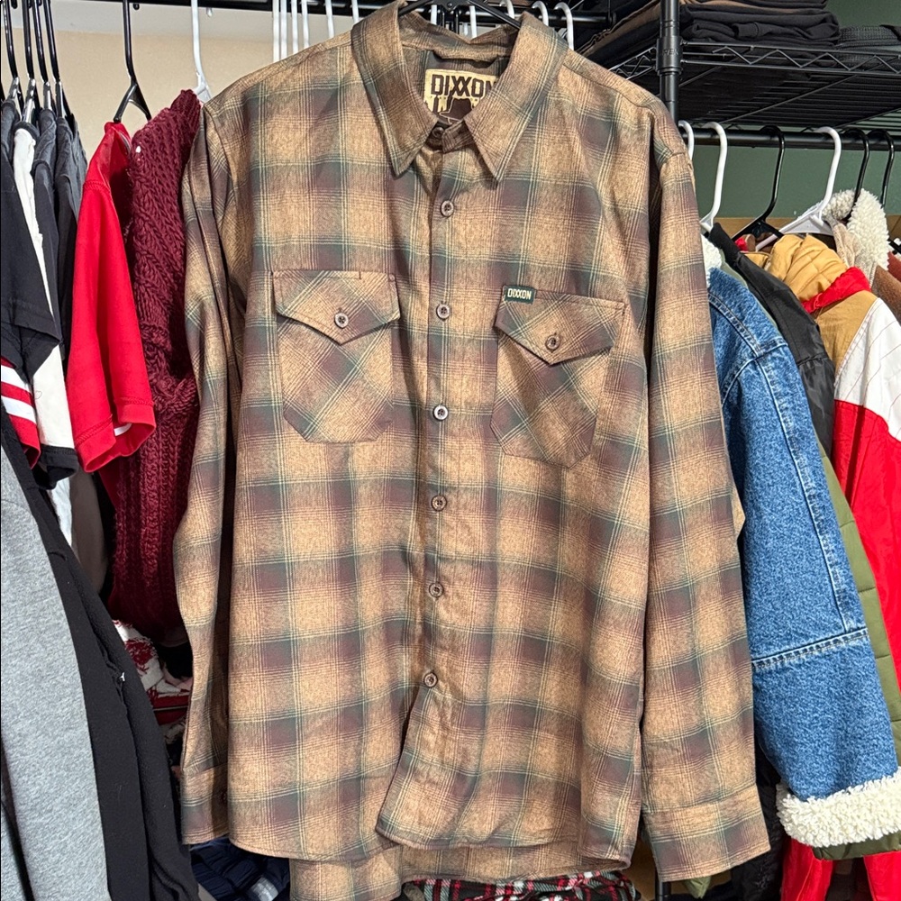 DIXXON Men's Tan and Green Plaid Shirt Jacket